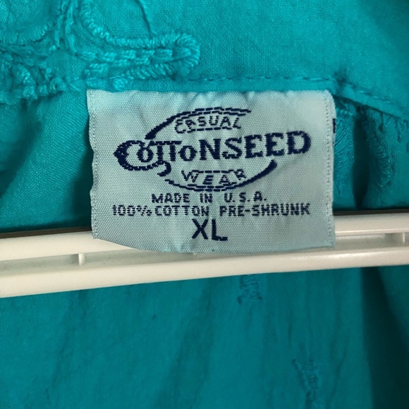 COTTONSEED Casual Wear Starfish Cotton V-Neck Aqua Top Blouse XL - Picture 3 of 6